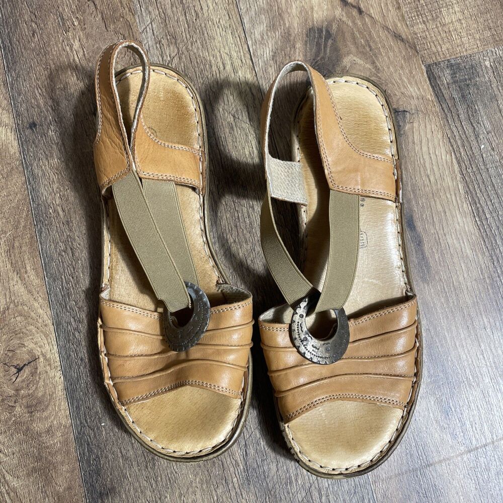 Spring Step Sandals Womens 9.5 Tan Leather Slingback Comfort Walking